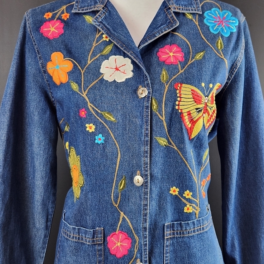 Julia Kin Embroidered Denim Jacket Size PS - Picture 8 of 11